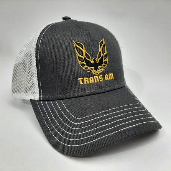Trans Am Firebird Trucker Mesh Snapback Curved Bill Hat Cap Charcoal White - Picture 3 of 4